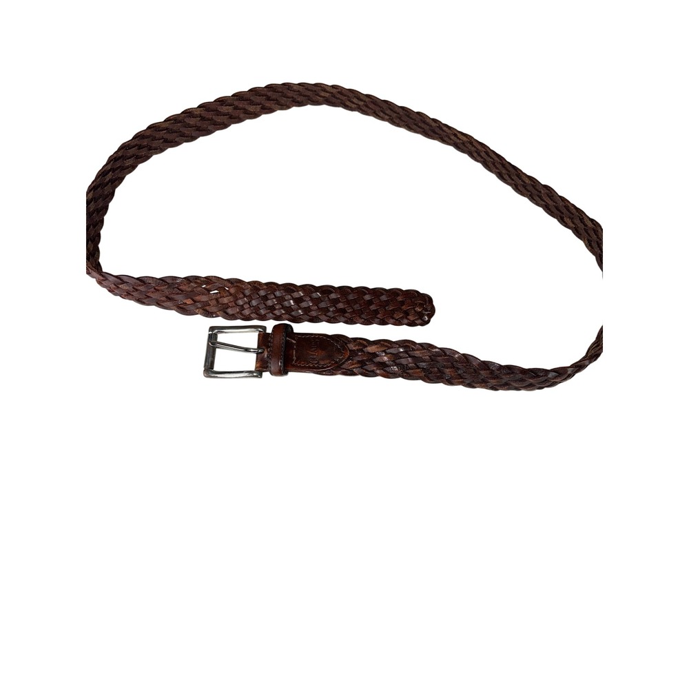 Chaps Mens Braided Leather Belt Brown Woven Silver Buckle Size 40